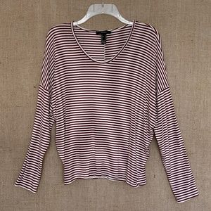 FOREVER 21 Long Sleeve Burgandy & White Stripe Top
